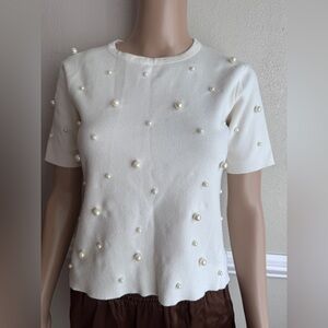 Zara Elegant Pearl-Embellished off white  Top small used